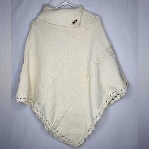 Vintage Flaherty Import Womens Cable Knit Poncho Crochet New England Countryside